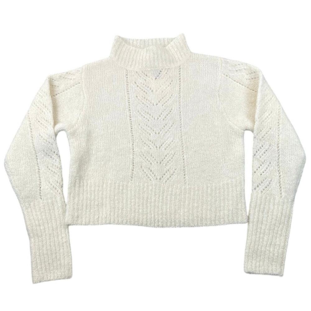 NWT Line & Dot Alpaca Blend Ivory Pointelle Mock Neck Cropped Sweater - S